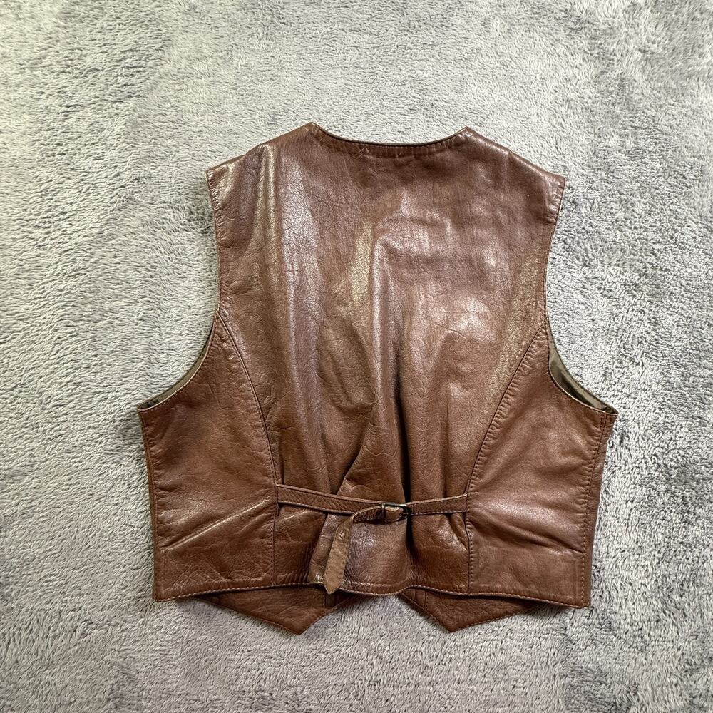 Vintage 70s Merpiel Spain Brown Leather Vest Waistcoat Western Boho Hipster - Picture 3 of 8